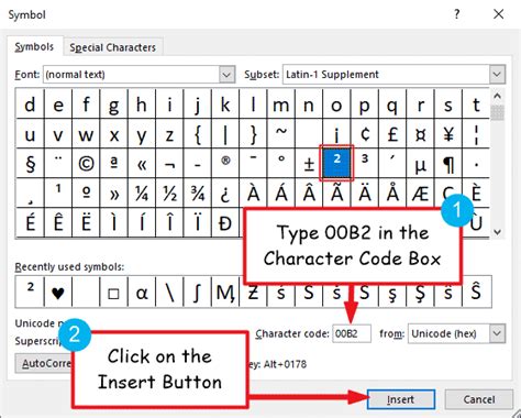 2 squared symbol in word.